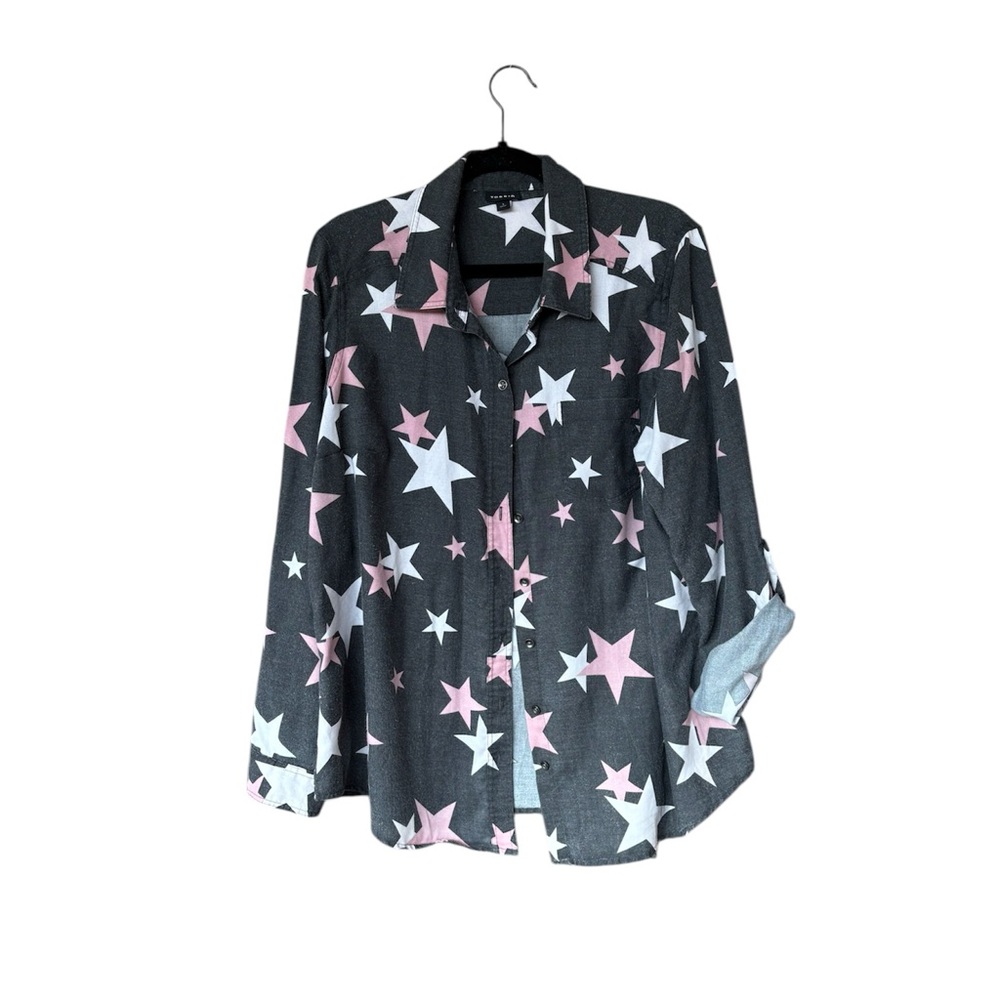 Torrid Star Print Button‎ Down Shirt Size 1 | Pink & White Stars | Plus Size